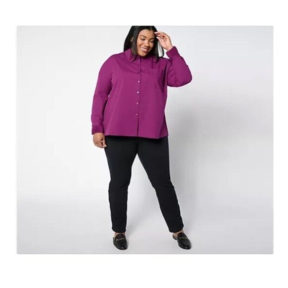 Attitudes By Renee Petite Woven Button Front Shirt Pleated Cuff‎ Size PM Purple - Picture 3 of 15